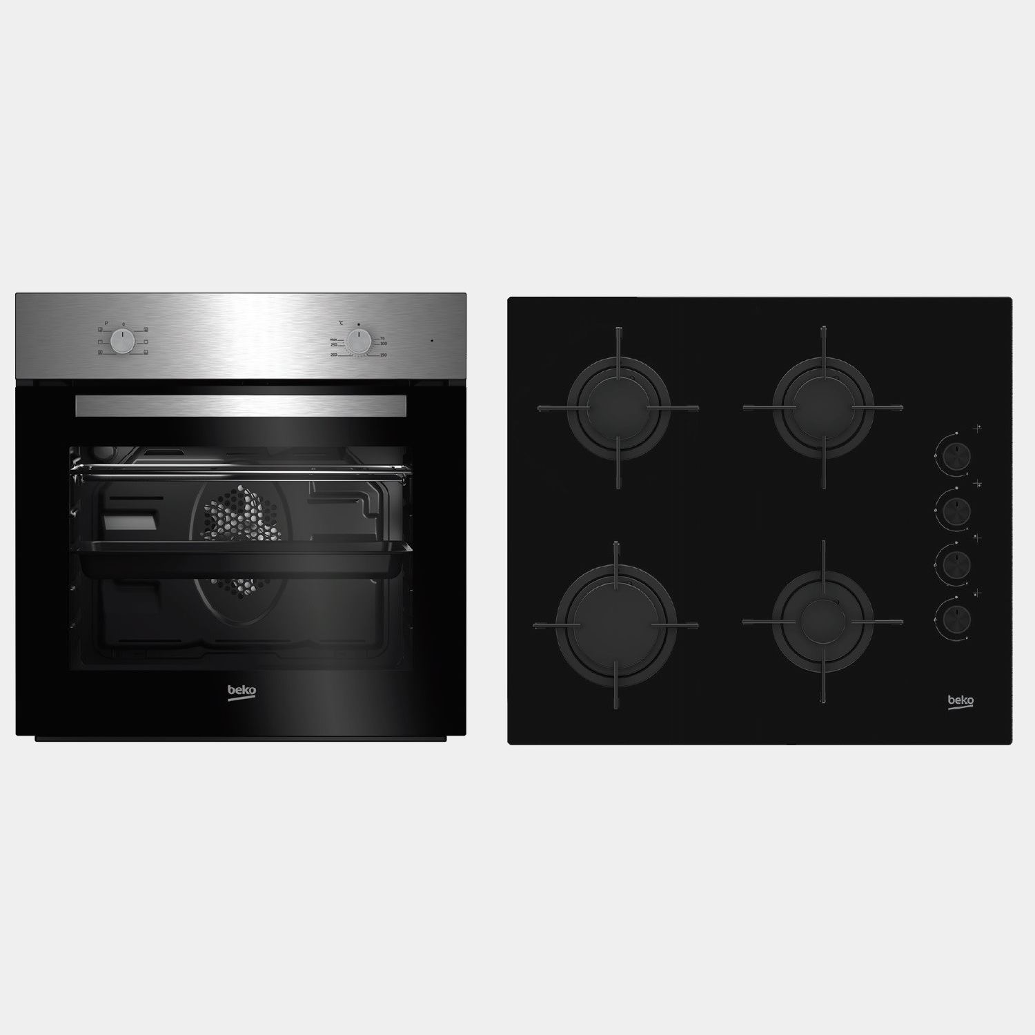 Beko Bse21031cxd conjunto horno y placa cristal gas Inox