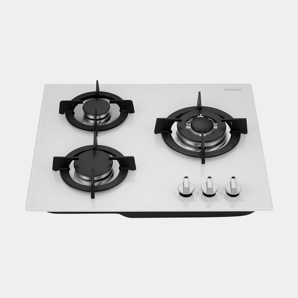 Corbero Cpcgy2313w placa de gas butano 3 fuegos Cristal Blanco