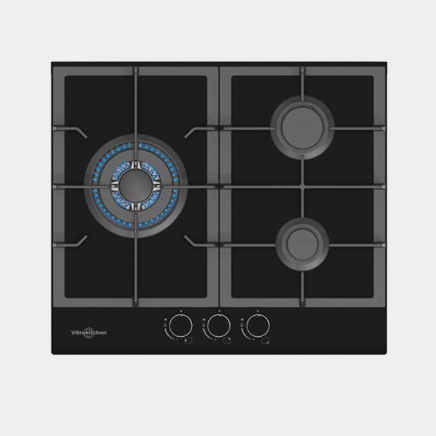 Vitrokitchen Cg630nn placa gas natural 3 fuegos Cristal Negro