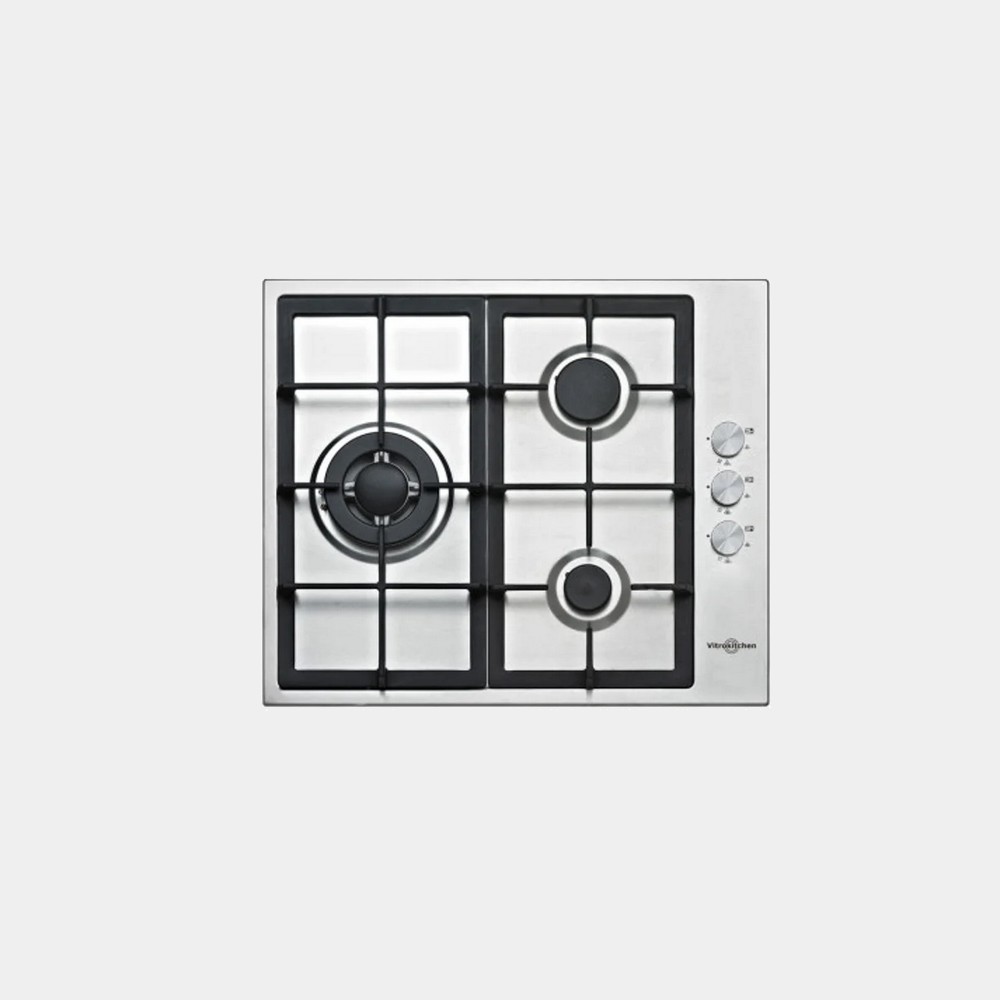 Vitrokitchen En636lib placa de gas butano 3 fuegos inox