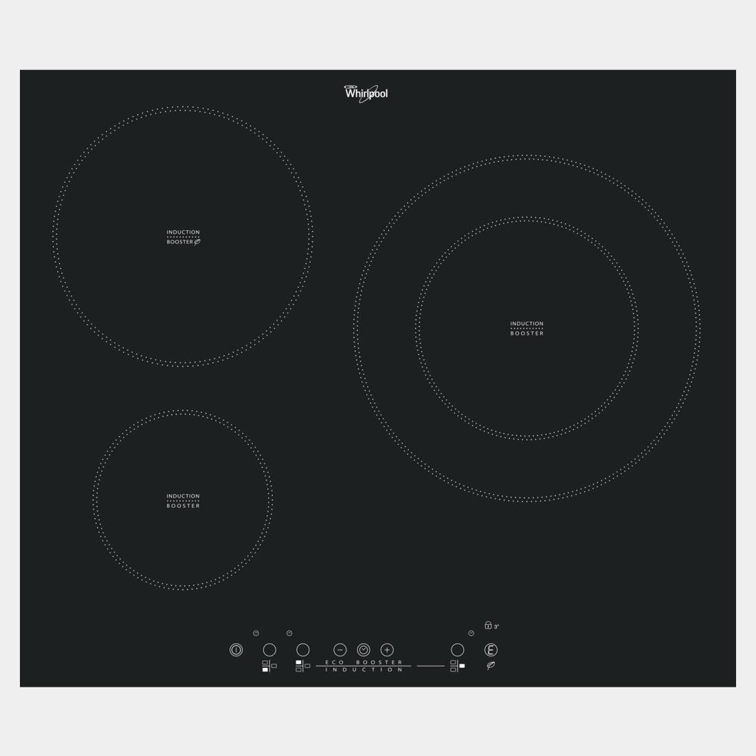 Placa de inducción Whirlpool Acm865ba 3 fuegos biselada
