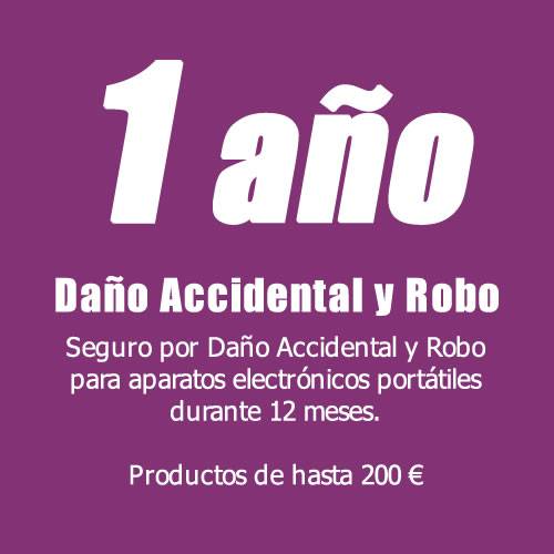 1 año contra robo y daño accidental hasta 200€