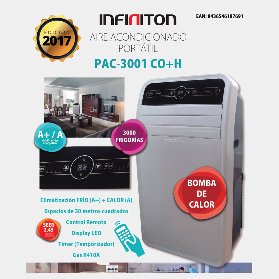 Infiniton Pac3001co+h aire acondicionado portatil 3000f A+
