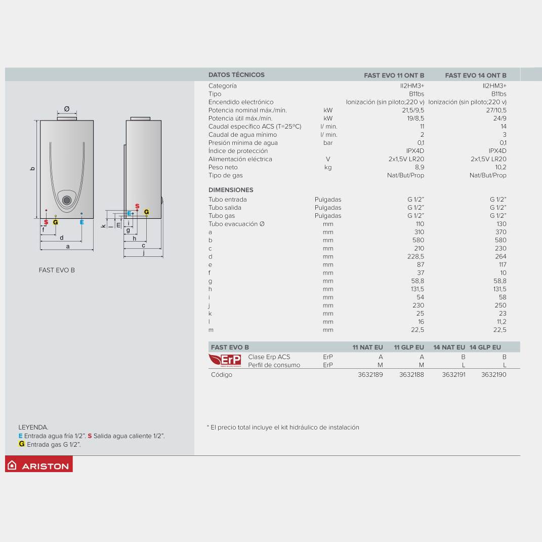 Calentador gas natural Ariston Fast Evo B ONT 11 NG